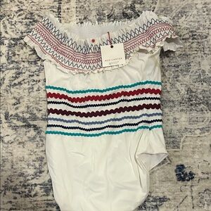 Red Carter White and Red Smocked Swimsuit